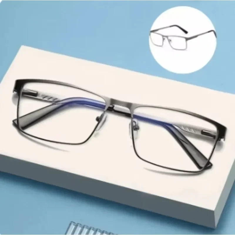 +1,25 1,5 1,75 2,0 5,0 6,0 Gafas Lectura Hombre Herren Brille Männer Quadratische Metall Großen Rahmen Lesen Presbyopie Brille Reader