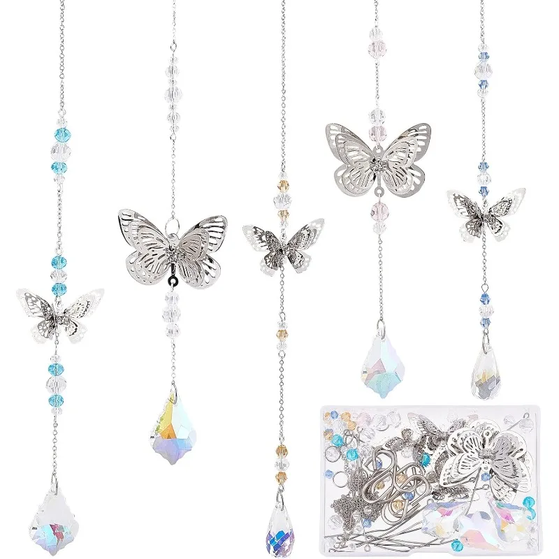 

1 Box DIY 5Pcs Butterfly Garden Suncatchers Sun Catchers Crystal Hanging Filigree Butterflies Suncatcher Making Kit Rainbow Sun