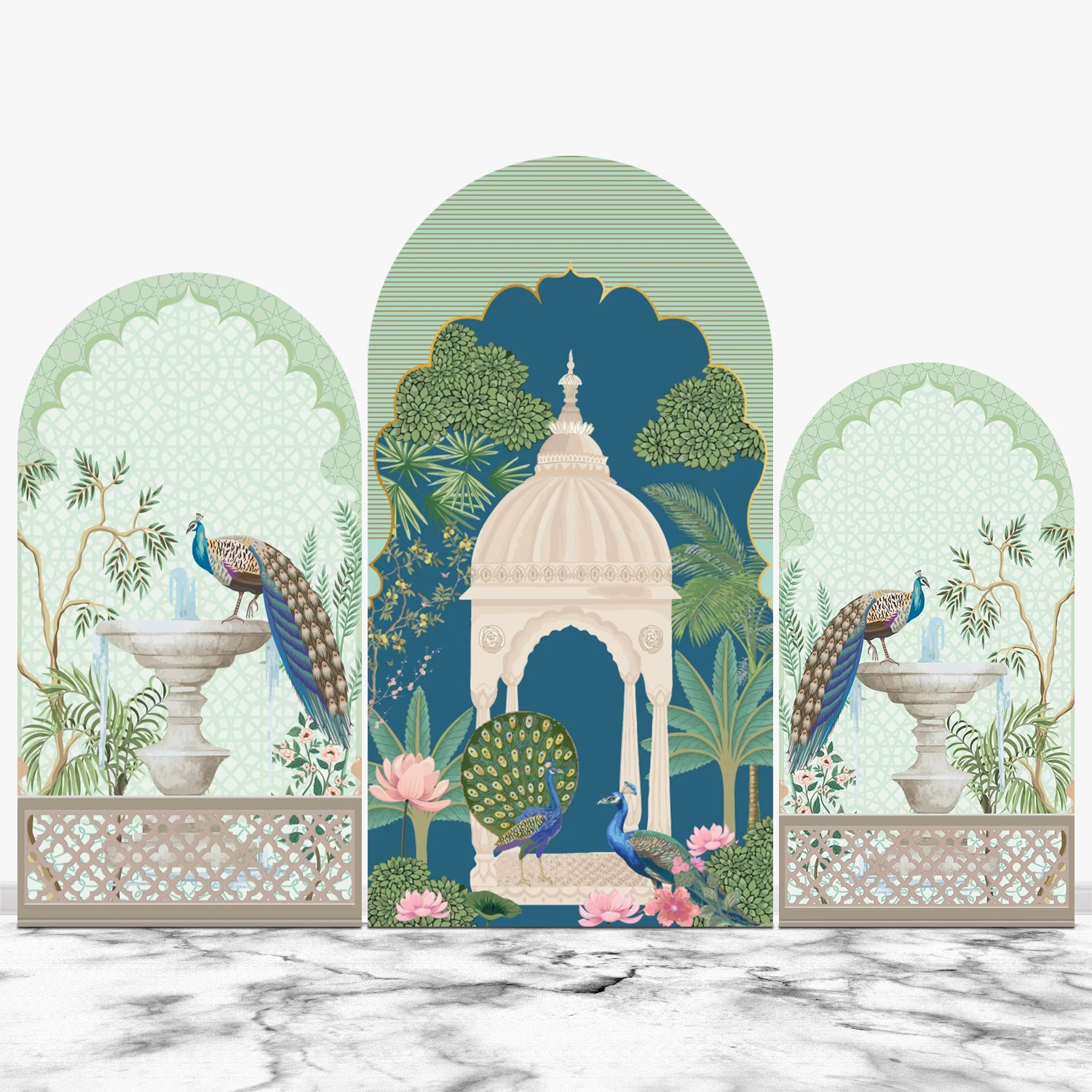 Peacock Pavilion Arch Cover Background for Birthday Wedding Luxury Events Party Exotic Garden Customized Elastic Arched Backdrop