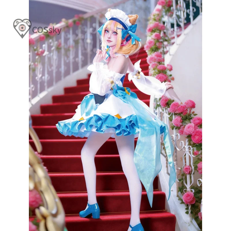 

Gwen LOL Prestige Cafe Cosplay Costume Hallowed Seamstress Gwen Women Maid Dress Halloween Carnival Lolita Headwear Dress
