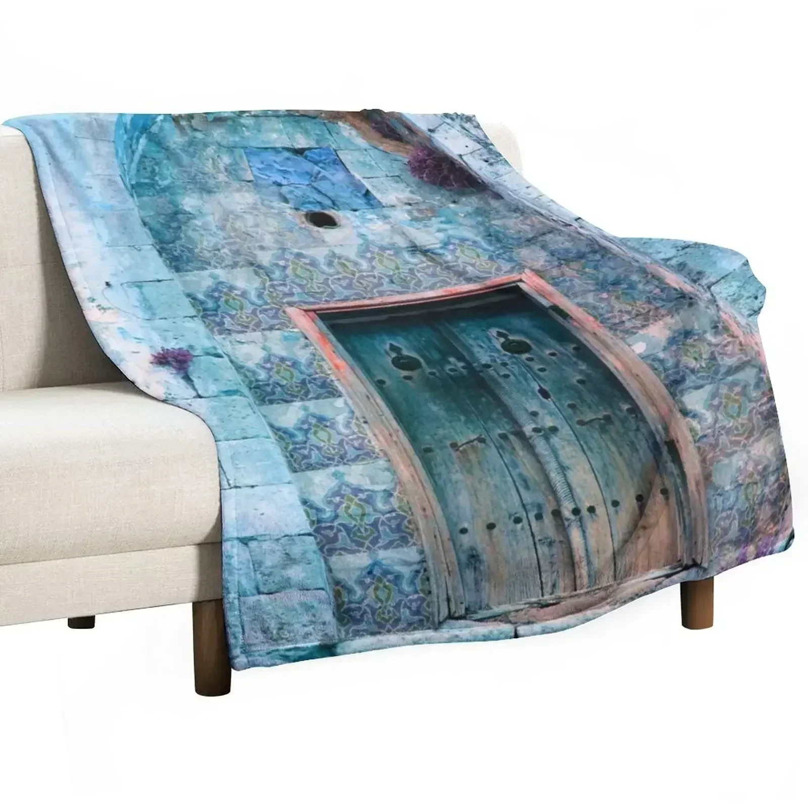 

Vintage Arabic Blue Door Throw Blanket Cozy Throw Blanket for Bed Sofa Chair