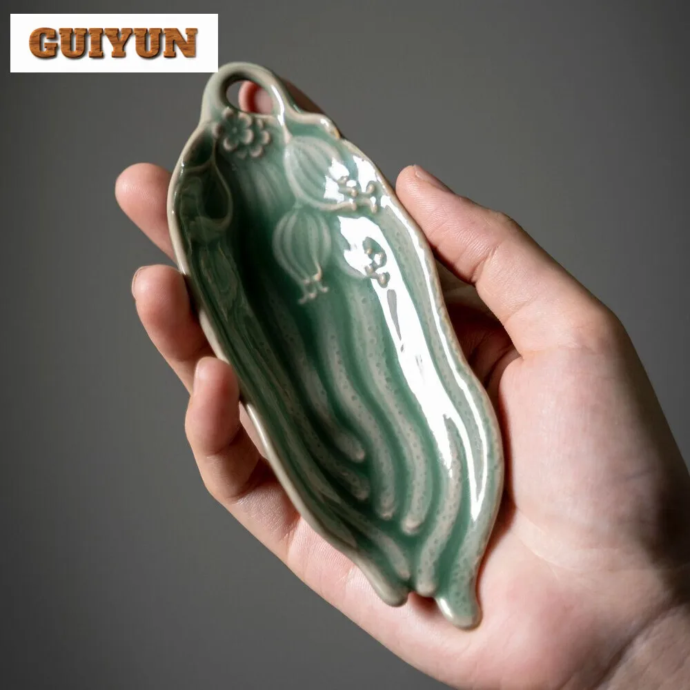 Yue Kiln Plum Green Porcelain Tea Scoop Vintage Shovel Chahe Buddha's-hand Appreciation Ladle Green Tea Tea Services Ornaments