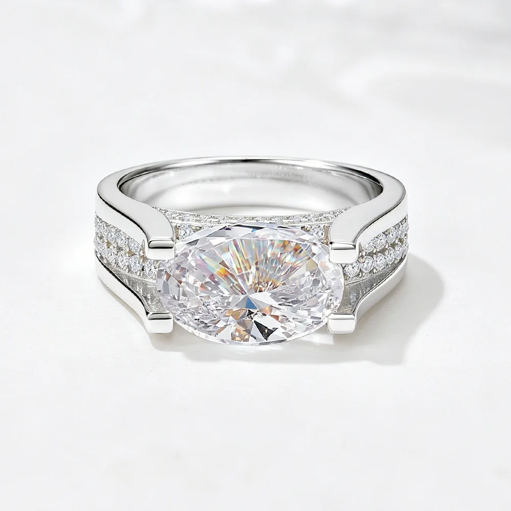 Dave&di S925 Pure Silver Oval High Carbon Diamond Zircon Ring For Women European & American Cross-border Wide Edition Wedding E