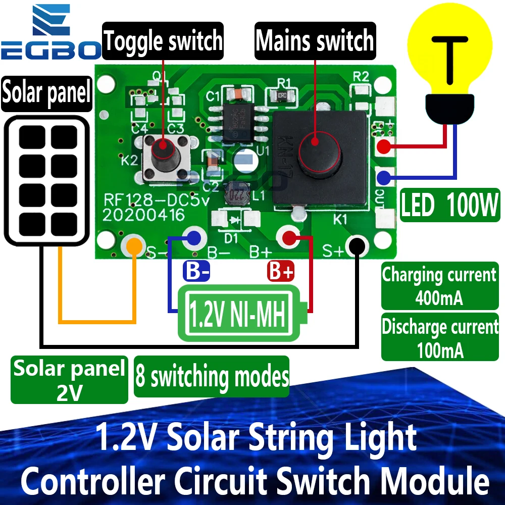 1.2V Solar String Light Controller Circuit Switch Module DIY Kits Solar Light String Lanyard Board Controller Kit