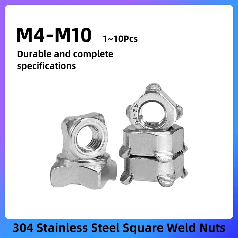 1~10Pcs Square Weld Nuts M4 M5 M6 M8 M10 304 Stainless Steel Quarter Turn Spot Weld Nuts for Agricultural Machinery