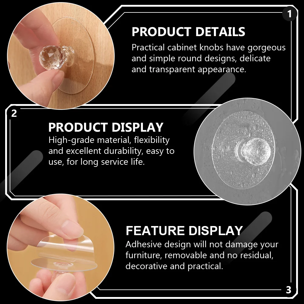 

4Pcs Wardrobe Door Pull Handles Clear Round Adhesive Knobs No Drill Cabinet Pulls for Kitchen Cupboard Drawer Decor