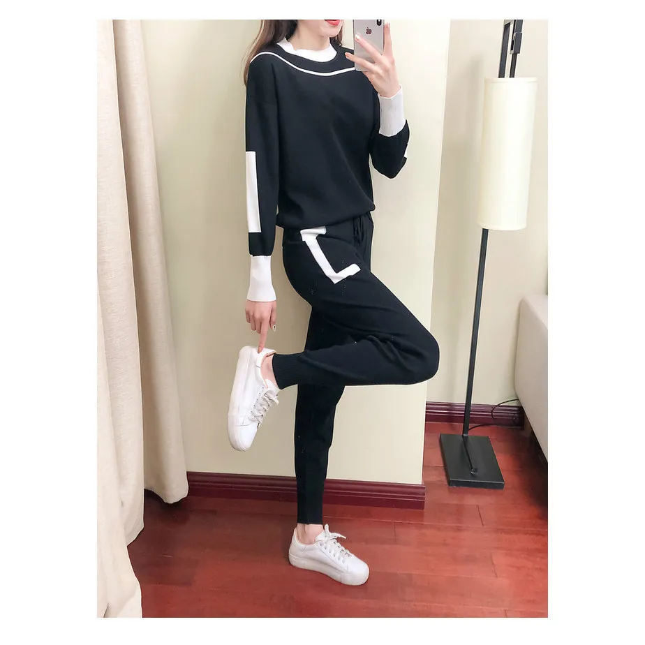 女性のカジュアルなニットのツーピーススーツ,大きいサイズ,ファッショナブルで優雅,新しい,春と秋,2024