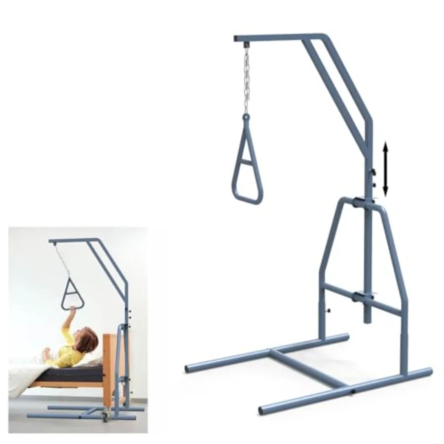 Grey Hospital Trapeze Bar for Bed Mobility with 300LBS Ccity - Tool-Free Assembly Strong and Durable Support for Elderly Reposi