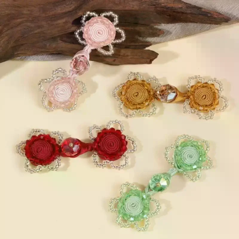 Cherry Blossom Pearl Handmade Frog Button Chinese Traditional Knot Clasp For Qipao Hanfu Tang Suit Decorative Sewing Fastener
