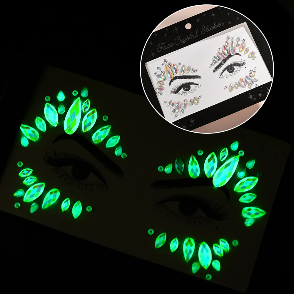 

1pc Mermaid Glow-in-the-Dark Eye Gems Crystals Sticker Noctilucent Face Jewels Tattoo Halloween Christmas Glitter Make Up Access
