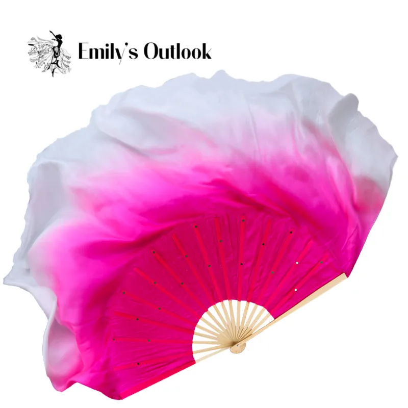 Half Circle Bamboo Frame Chinese Belly Dance Fan Silk Veils Assorted Size Hot Pink White Gradient Colorful Sequin Fan Dance Prop