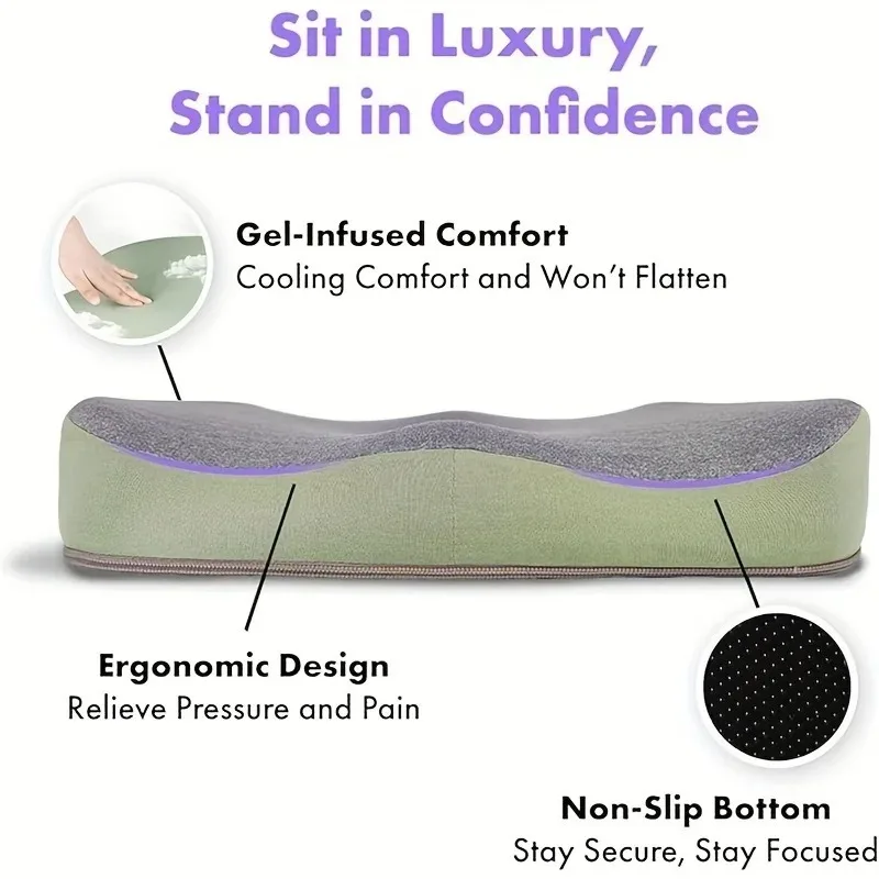 1 Stück 3D-ergonomisches Memory-Schaum-Kissen, strukturiertes Sitzpolster für Büro, Auto, Rollstuhl, Hellgrün/Grau, Druckentlastung – Detail 4