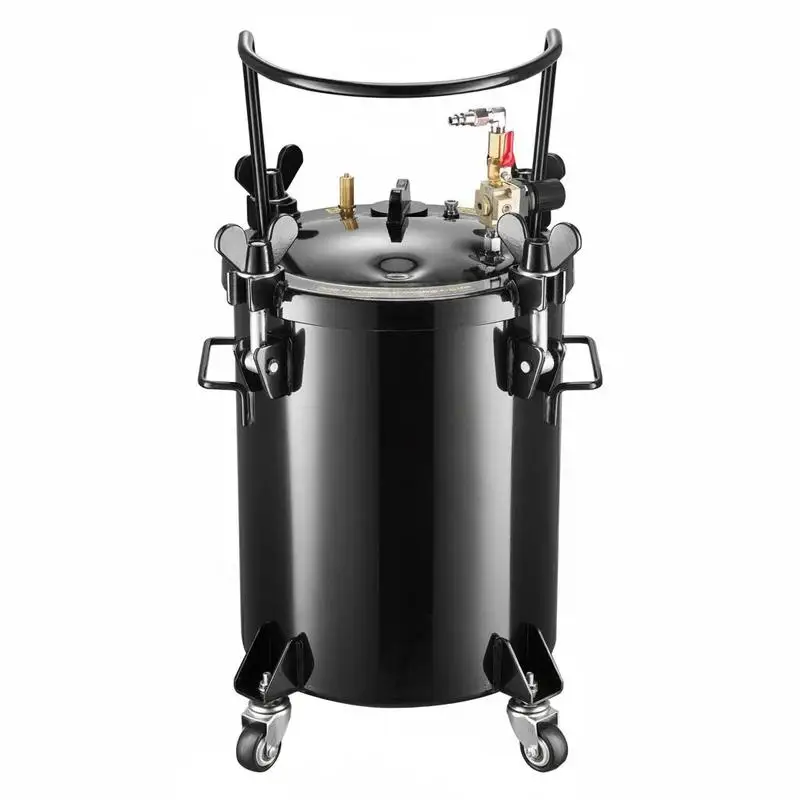 Réservoir de peinture sous pression en acier de 30 L avec 2 raccords (EU/AU) pour usage domestique, projets de bricolage et créations artistiques ; conteneur de peinture de grand diamètre et 4 roues