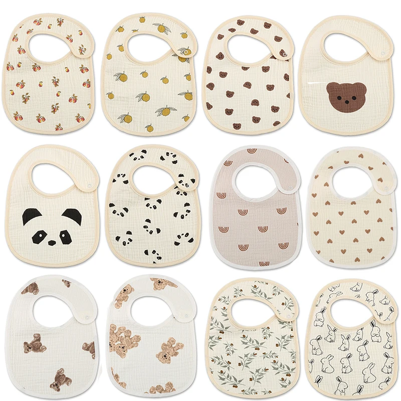 

2pcs Cotton Gauze Baby Bibs Waterproof Printing Newborn Infants Burp Cloths Saliva Towel for Toddler Boys Girls Feeding Items