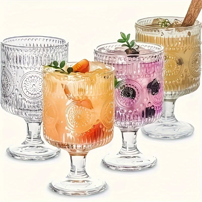 4-Piece Set - Sunflower Glass Set, Highball 250Ml/8Oz Wine Glass, Cocktail, Milkshake, Coffee, Ice Cream And Other Beverage