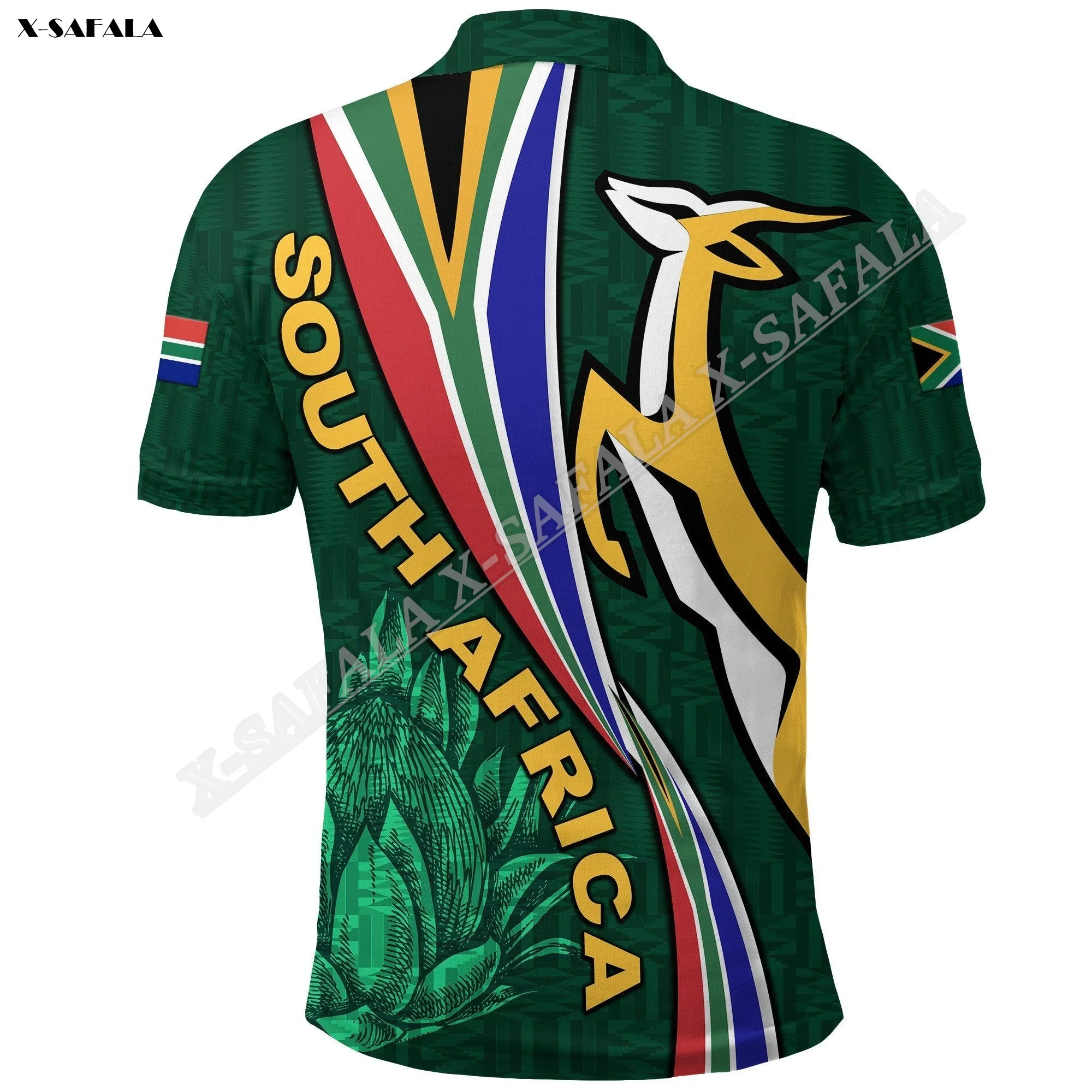 South Africa  Springboks Rugby Be Unique  3D Printed For Men Adult Polo Shirt Collar Short Sleeve Top Tee Breathable Anti Shrink