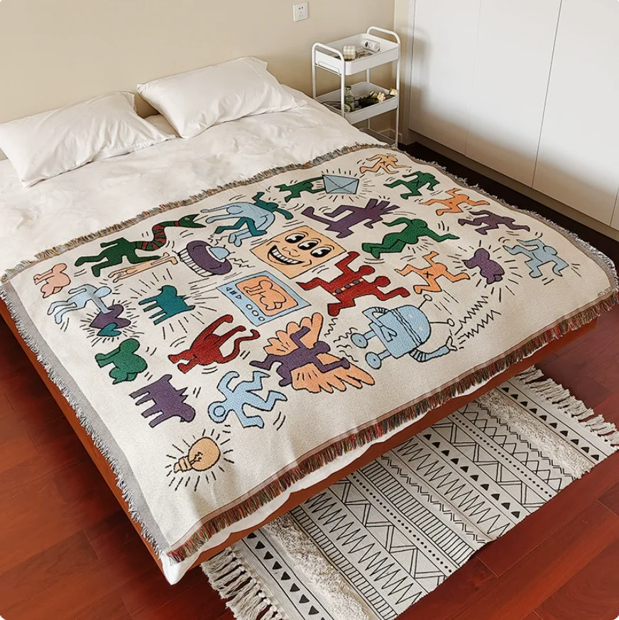 Boho Throw Blanket for Home Decor Double Sided Jacquard Sofa Cover, Multi-use Bedspread Camping Picnic Mat Home Decor Tapestry