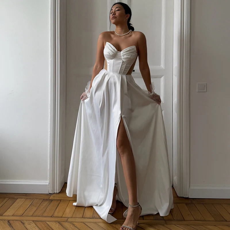 

Eightree Simple A-Line Wedding Dresses Sweetheart Sleeveless Side Slit Bridal Dress Women Wedding Ball Prom Gowns Customized