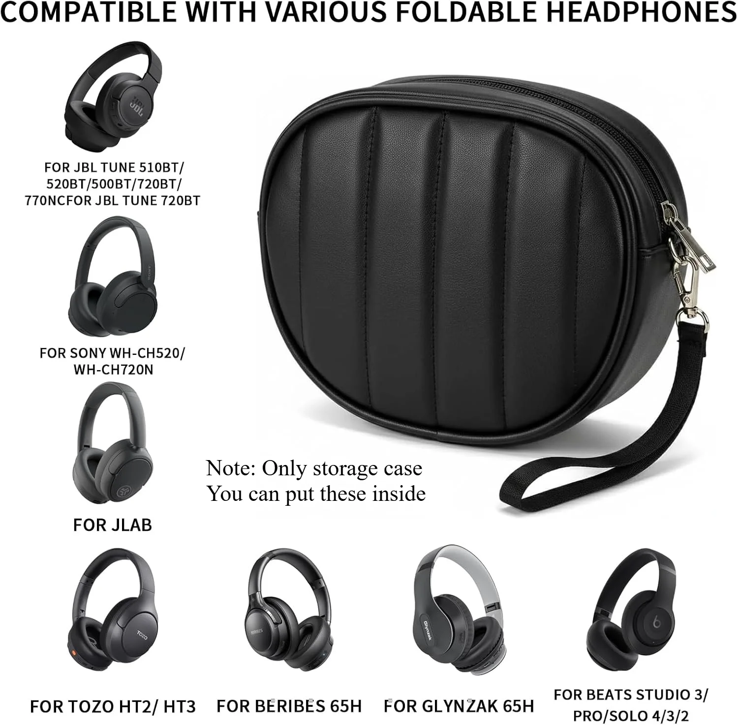 Soft-Touch Headphone Carrying Case For Sony, For JBL, For BERIBES, Slim Microfiber Bag with Padded Divider for Travel, Case Only