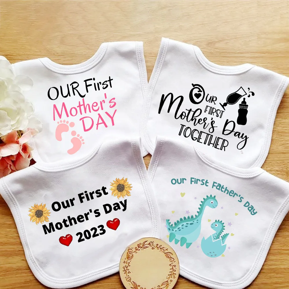 Our First Mother's Day Print Baby Bibs Newbron Holiday Gift Boys Girls Bib Toddler Burp Cloths Mother's Day Infant Cute Gifts