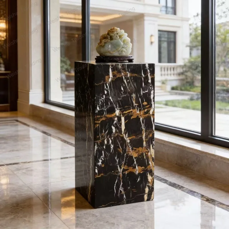 Flower stand natural stone marble base sculpture display stand art ornament stone pier heightening platform edge customization