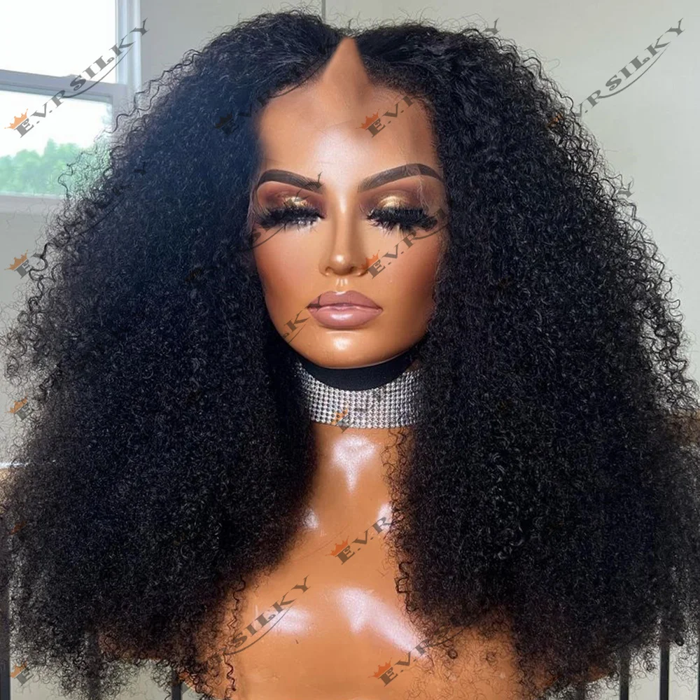 

Afro Kinky Tight Curly V Part Wig Jet Black Brown 100% Human Hair Indian Remy U Part Cheap 4a 4c Wigs No Leave Out 250Density