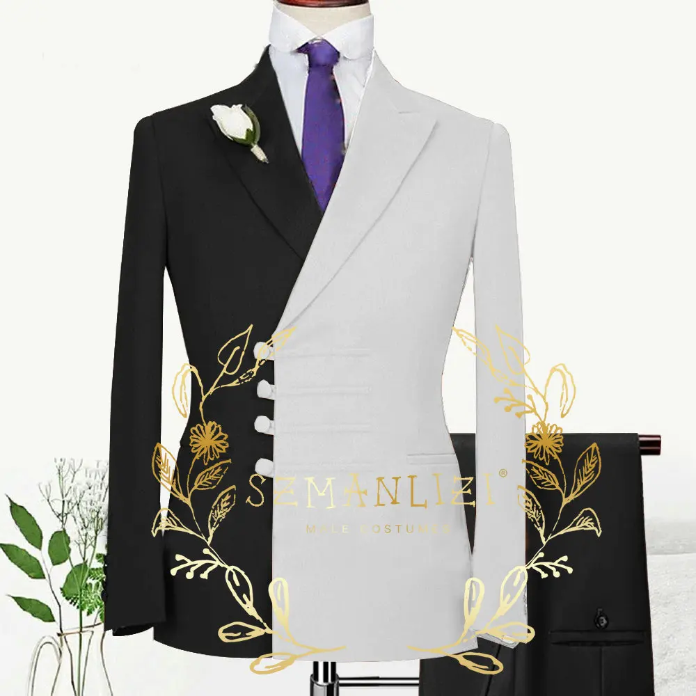 2024 New Men Suits Mixed Black Beige Jacket Pants Double Breasted Design Fashion Groomsmen Formal Wedding Party Tuxedos