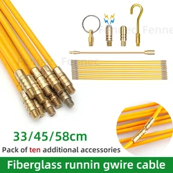 10Pcs 33CM/45CM/58CM Fiberglass Wire Cable Push Puller Running Cable Wire Kit Electrical Cable Wall Installing Rods Wiring Tool