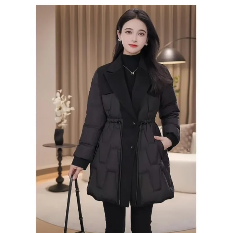 Winter Bestseller Features A Stylish Woolen Patchwork Fleece and Thickened Blazer A Mid-length Slimming Cotton-padded Jacket