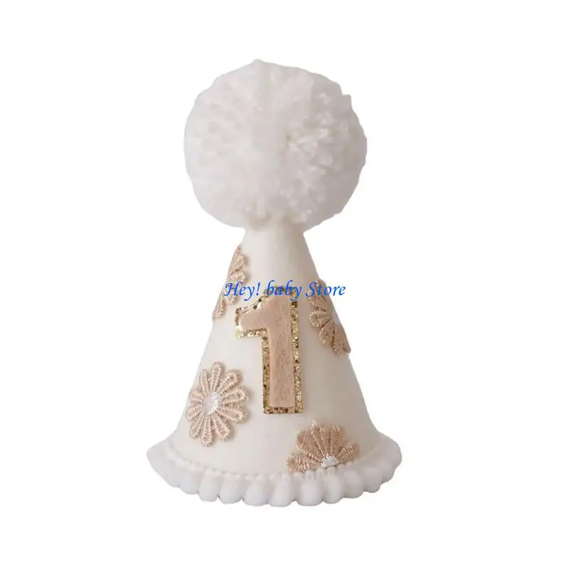 Q1fe Lovely bertema bayi perempuan topi ulang tahun Felt Party Supplies Peran Peran Bermain Props