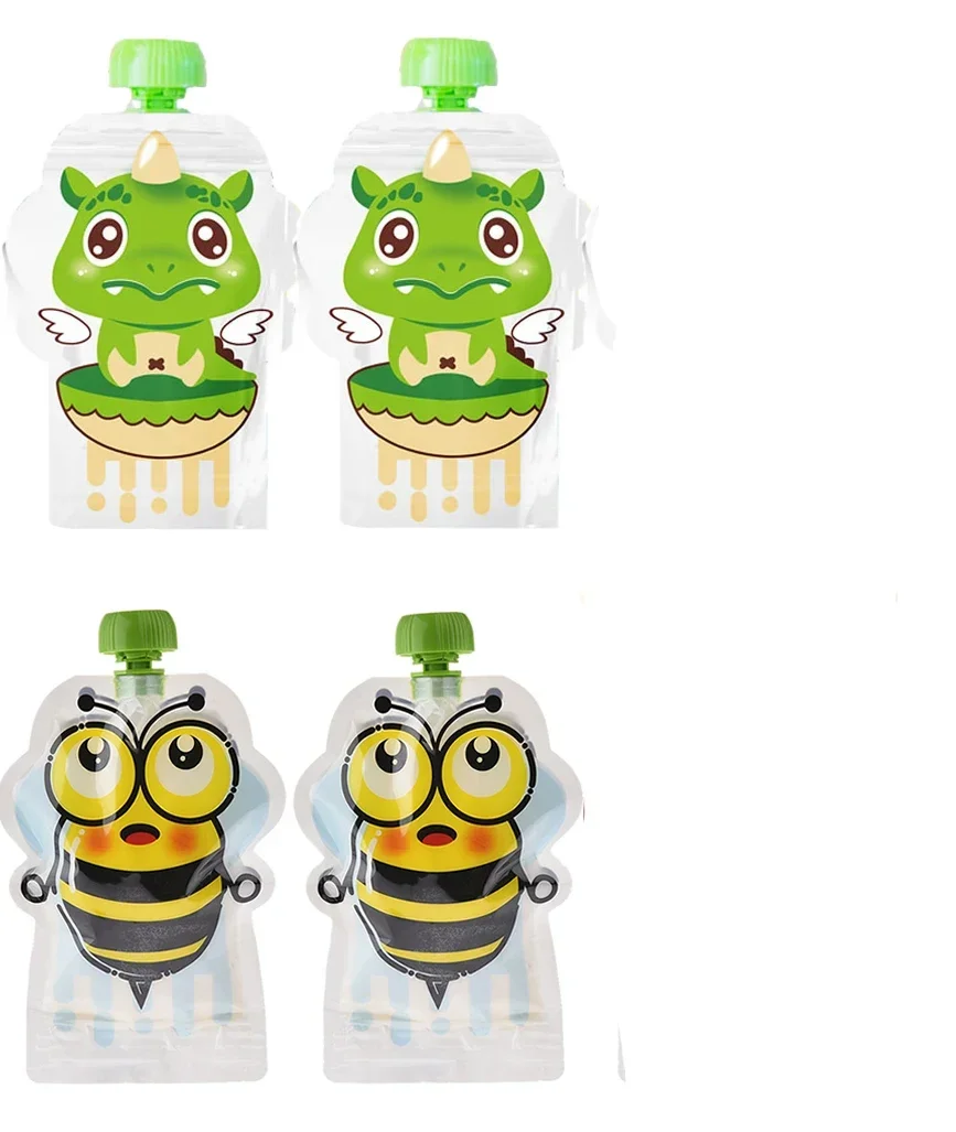 

8/4 шт., мультяшная сумка для хранения грудного молока, не содержащая BPA, многоразовая герметичная сумка для прикорма, сумка для хранения 148 мл, двойная молния