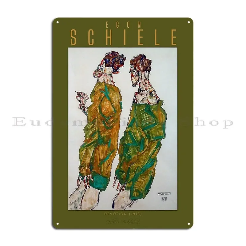 Egon Schiele Devotion 1913 Metal Sign Classic Retro Living Room Printed Club Party Tin Sign Poster