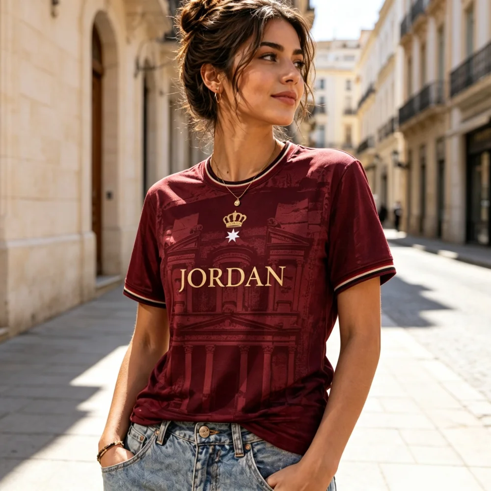 New Women Jordan Soccer Fan Round Neck Ancient Building Crown Star JORDAN Letter Graphic Short Sleever Tee Couple Family Kids