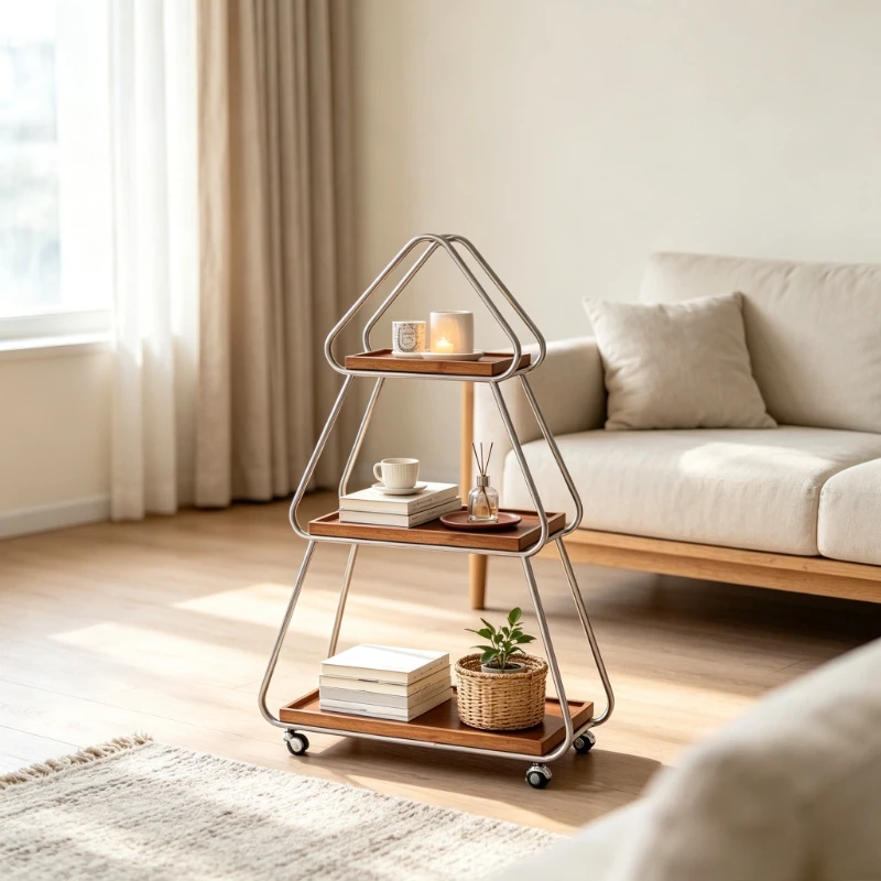 Creative Christmas Tree-shaped Rack, Retro Multi-tier Organizer Stand with Wheels, Snack Storage Display Shelf for Living Room.
