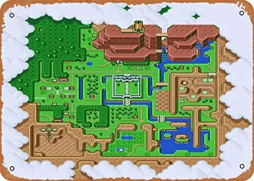 1p,Classic Animation Film and Television Game link to the past world map Game World Maps Wall Art Decor Metal Sign-