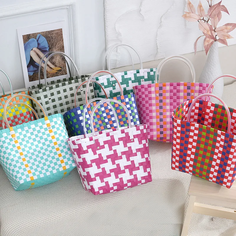 

Handwoven Large Capaci Basket Bag Floral Design Faionable Handheld Picnic Travel Vegetable Basket Handbag