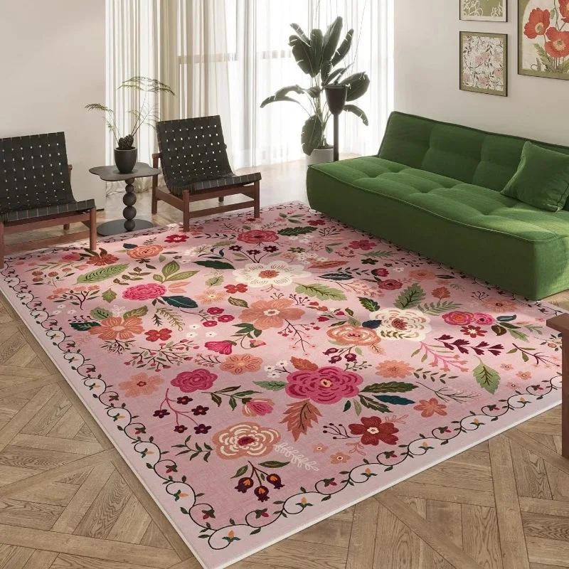 Carpet for Living Room Retro Floral Large Area Tea Table Mat Soft Fluffy Touch Comfortable Bedroom Light Luxury Rug Alfombra 양탄자