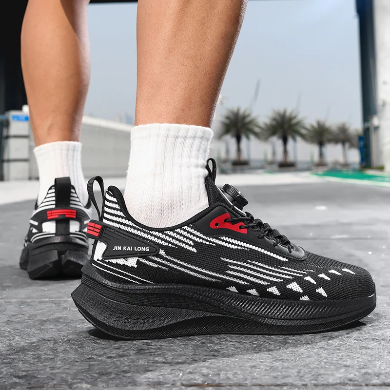 2025 New ultra-light carbon plate running shoes for men rotating buckle shock-absorbing soft sole casual sports shoes