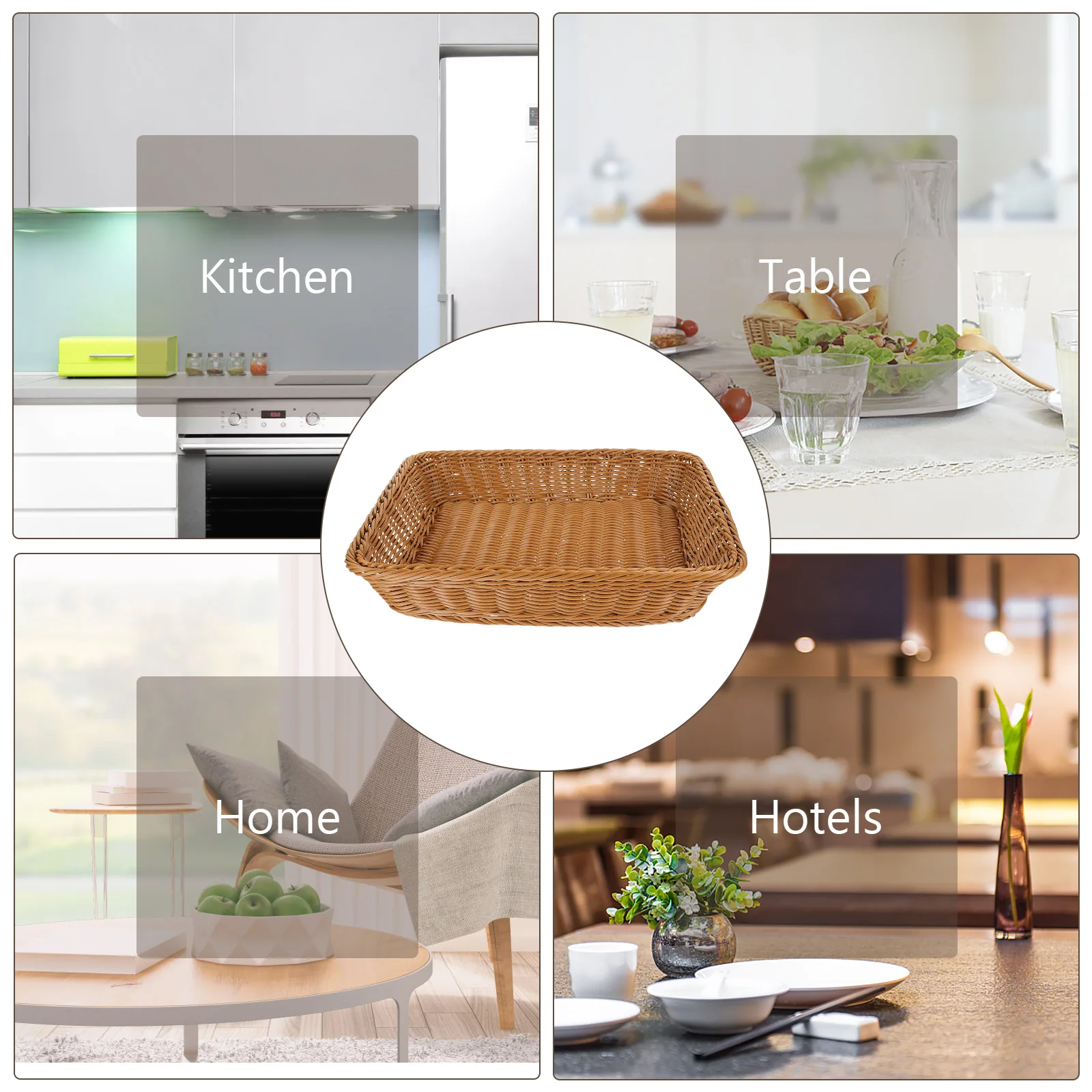 

Woven Basket 400x300x80mm Coffee Imitation Rattan Bread Organizer Storage Container PP Food Baskets Fruits Vegetables Kitchen