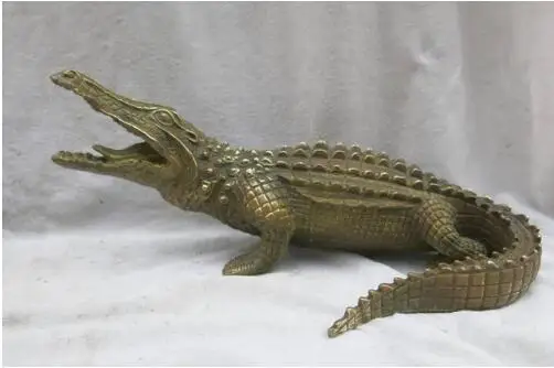 

wholesale factory 11" China brass copper carved fierce Chinese alligator Sculpture Statue