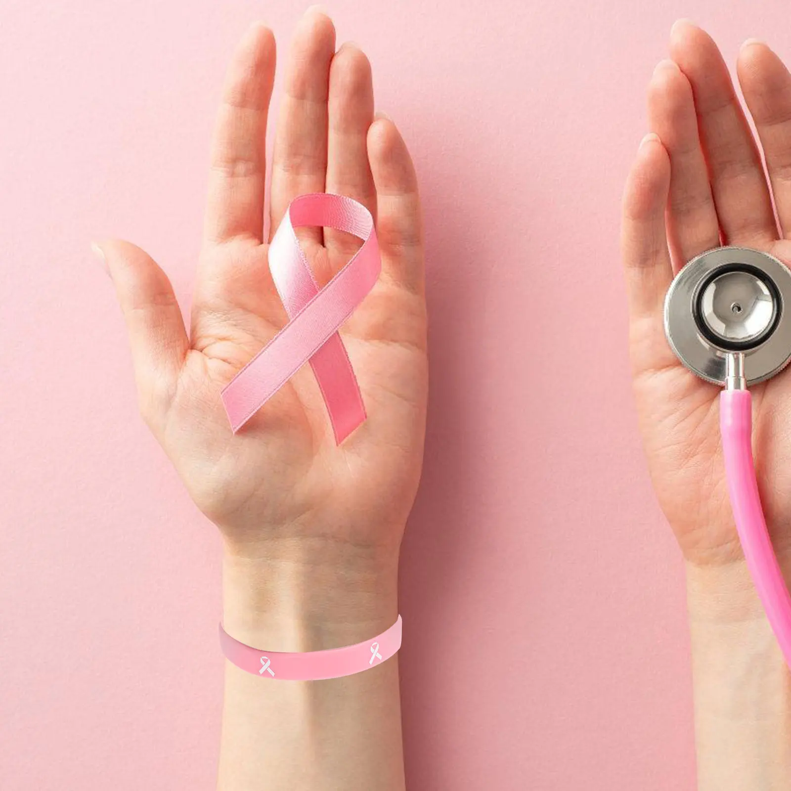 20Pcs Breast Cancer Awareness Pink Silicone Bracelets Lightweight Stylish Wristbands Hand Wristbands Hand Bracelet