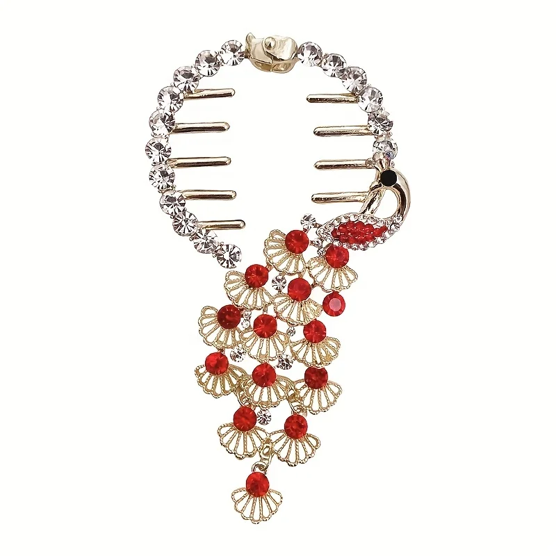 Exquisite Rhinestone Hair Claw Clip Ball Head Peacock Crystal Hairpin Elegant Ponytail Buckle Holder Hair Accessory