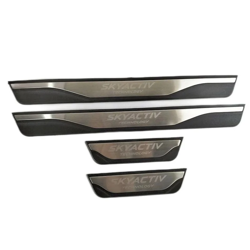 4PCS Plastic Stainless Steel For 2013-2022 Mazda CX-5 CX5 CX 5 MK1 MK2 Door Sill Pedal Scuff Plate Sequins Cover Car Accessories