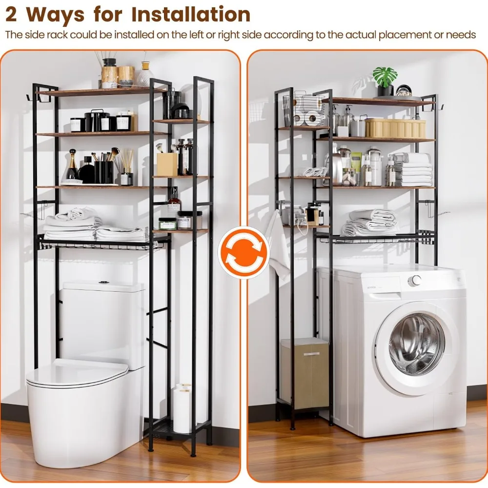 رف تخزين المرحاض من GARPROVM مكون من 8 طبقات مع رف جانبي، وخزانة موفر للمساحة لمنظم الحمام مع أرفف قابلة للتعديل، #4