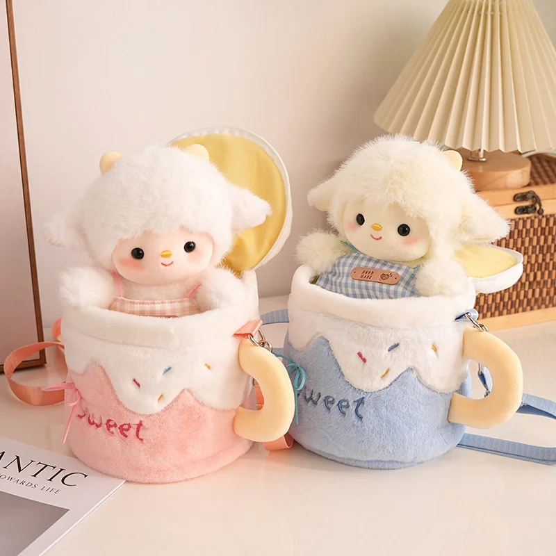 

Cute Plush Lamb Doll Crossbody Bag Stuffed Animal Soft Plush Toy with Doll Birthday Gift for Girls Comfort Sleeping Companion