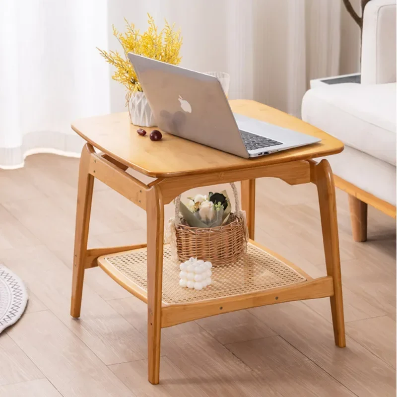 Simple Solid Wood And Bamboo Sofa Side Table Creative Modern Double-layer Storage Table Small Unit Side Cabinet Coffee Table