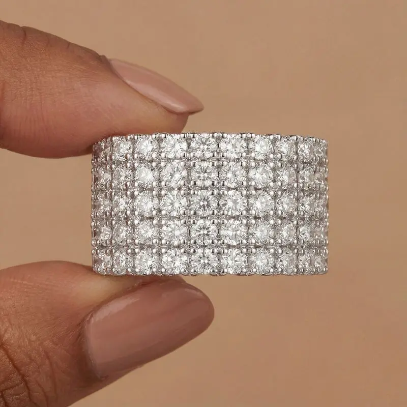 

Daily Wear Half Round Five Row Cubic Zircon Rings for Women Silver Colour High Quality Female Accessories Wedding Party Jewelry