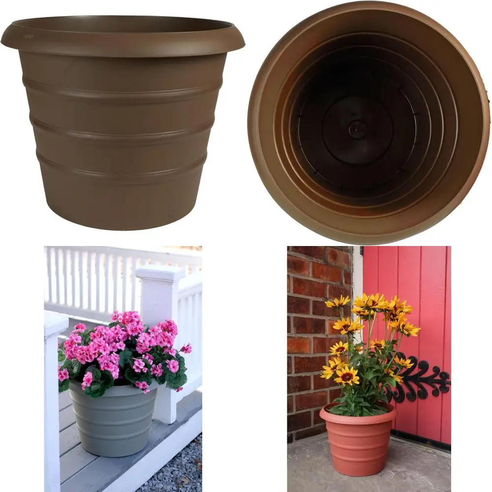

4 pack 16 inch large plant pots, plastic flower pot for indoor & outdoor with drainage holes & saucer, plaid pattern planters ga