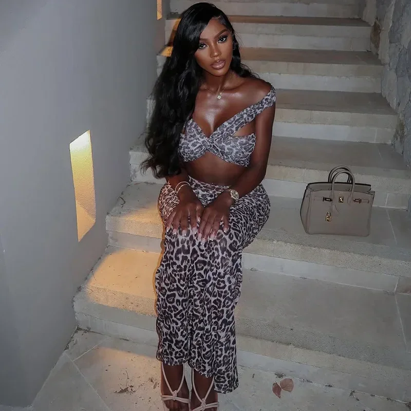 Damen-Kleid mit Leopardenmuster, Ausschnitt vorne, gerüscht, figurbetont, Midi-Maxi-langes Kleid, 2025, Sommer, Geburtstag, Urlaub, sexy Partykleider