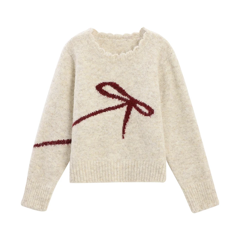 ALXNAN Plus Größe Pullover Herbst Winter Langarm Wolle Pullover Elegante Casual Lose-fit Bogen Muster Pullover Weibliche D13206